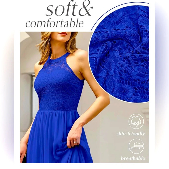 NWOT Women’s Maxi Lace Bodice High Neck Sleeveless Formal Maxi Dress - Picture 7 of 9